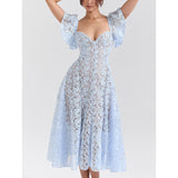 Women's New Deep V Lace Hollow Dress HZ0628