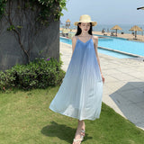 Seaside Resort Wind Gradient Sling Dress Women's New Sleeveless Beach Dress Folds