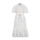 Vintage Elegant Dress 2025 Summer New Single-Rebutted Embroidered Printed Dress With Short Sleeve Dress Woman