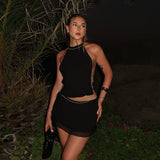 Summer Sexy Pearl Chain Hanging Neck Back Dress Suit DJPT