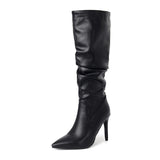 Pointed Folded High-Heeled Boots Women Autumn And Winter Fine And High Heap Boots Long Boots Women's Boots High Quality Shoes