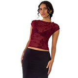 Mesh Perspective Hottie Retro Print Short-Sleeved T-Shirt Girl Ins Summer New Set Of Clothes DJPT