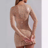 High-End Light Luxury Niche Banquet Birthday Sexy Dress Nude Sparkling Slit Collar Dress Short