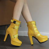 Belt Buckle Stumbling Side Zipper Short Boots Knight Boots Water Table Coarse Heels 40-50 Large Size Boots High Quality Shoes