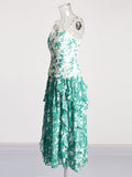 Holiday Style Dress 2025 Spring New Print Pressure Frills Light Mint Leaf Side Braid Dress Woman
