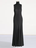 Simple 2025 Spring New Collar Sleeveless Back Design Long-Folded Solid Color Dress Woman