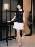 New Blue And White Collar Collar Fake Two Sleeveless Dress Temperament Famous Wind Thin Short Dress 2025 Summer