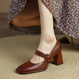 Retro Coarse Single-Shoe Women's Head High Heel 2024 New Women's Shoes With A Word With A Shallow Mouth Small Leather Shoes High Quality Shoes