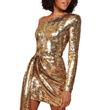 And Summer New Women's Dress Sexy One-Shoulder Squins Repair Dress