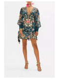 Autumn And Winter Australian Tide Brand CML Retro Court Silk Print V-Neck Dress