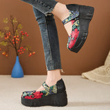 Beauty Real Leather Comfortable Print Houdesen Ethnic Wind Irregular Flowers Pastoral Mother Women Singles Shoes High Quality Shoes