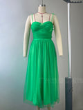 And Summer New Women's Temperament Dress Sling Dress Solid Color Long Dress Bow Net Yarn Dress