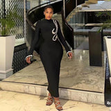 Nail Drill Long Sleeves With Banded Dress Elegant Banquet Dress