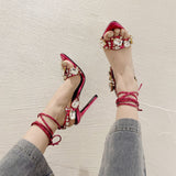 Heels 2025 New Sexy Cross-Lace With Water Toe Summer With High Heel Sandals High Quality Shoes