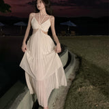 Dress Sexy Pure Desire Irregularly Exposed Waist Thin Sling Dress Design Feeling 100 Folded Dress Dress Dress Dress Woman