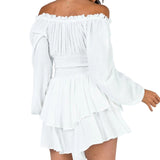 Decoration Shoulder-To-Shoulder Collar Long-Sleeved Dress Waist New High-End Elastic Lantern Sleeve Trousers Woman