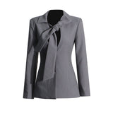 English Style Suit 2025 New V Tie With Single Buckle Senior Gray Coat Top Lady