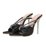 Bow Tip-Headed Crystal And Ultra-High Heel Sand Slippers Muller Shoes High Quality Shoes