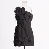 Temperament Temperament Sexy Dress Women's Dress 2025 New Breasts Three-Dimensional Flowers Waist Small Dress