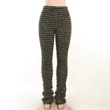 Knitted Striped Sexy Trousers Women Summer Fashion High Waist Pickpoo Slacks DJPT