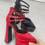 Show Buckle With Thick Heel Tip Hollow Patent Leather Sandals Ultra-High Heel Waterproof Table Hates Sky High Show Heel Shoes High Quality Shoes