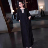 2025 Cuffed Ostrich Hair Decoration Dress Neck Collared Diamond Dress