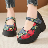 Beauty Real Leather Comfortable Print Houdesen Ethnic Wind Irregular Flowers Pastoral Mother Women Singles Shoes High Quality Shoes