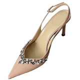 Bun Head Behind The Word With Fine Heel Water Drill High Heel Shoes Single Shoes Women Solid Color Paint Skin Light Mouth High Heels Women's Shoes High Quality Shoes