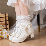 Bow Lotus Leaf Side With Short Boots Princess Boots Lolita Women Boots Coarse And Boots 28-43 Boots High Quality Shoes