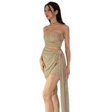 Breast Hollow Fine Flashing Dress Woman 2025 Summer New Hottie Sexy Dress Skirt DJPT