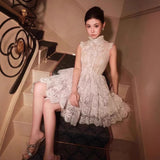 2025 Eyelash Lace Ponpong Dress Half-High Collarless Ponmp Princess Dress