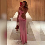 Belt Hollow Open Fork Dress Women's Solid Color Sexy Body Repair Chest High Waist Dress 8111 HZ0628