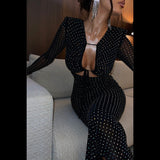 Hot-Drill Fine Flashy Long-Sleeved Dress Woman 2025 New Hottie Dress DJPT