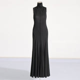 Simple 2025 Spring New Collar Sleeveless Back Design Long-Folded Solid Color Dress Woman