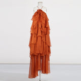 Holiday Wind Beach Beach Sling Skirt 2025 Summer New Hanging Neck Sleeveless Leaves Side Solid Dress