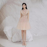 2025 Champagne Dress Butterfly Embroidered Net Velvet Short Skirt Princess Dress