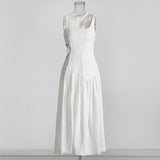 Sexy Wind Niche Design 2025 Summer Collar Hollow Folded Women's Dress In The Long Solid Color Folds