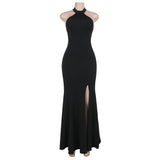 Sexy Bare Back High Open Fork Dress Dress 2025 New Temperament Fashion Fishtail Dress DJPT