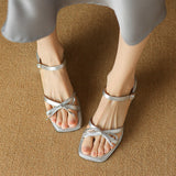 Large-Size Shoes Side-On-Heeled Sandals Women Summer New Bow Buckle Buckle High Quality Shoes