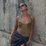 Summer New Fashion Style Style Folding Characteristic Chest Cup Mesh Splicing Hanging Neck Vest Top Woman DJPT