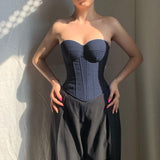 Chest Cup Imitation Denim Top 2025 Summer New Hottie Breast Boob Blouse DJPT