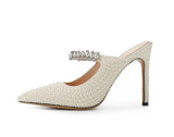 Women's Shoes Brand White Pearl Tip High Heel Fashion Half-Empty Ladies Sandals High Quality Shoes