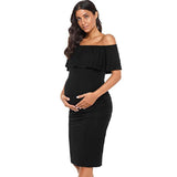 Women's Sleeveless Leaves Side Shoulder-To-Shoulder Skirts Knee-Jerk Trims Pregnant Women's Dress Maternity