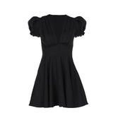 Summer 2025 New Fashion Style Style Bubble Sleeves And Waist V Neck Sexy Ponpong Dress Woman DJPT