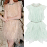Fashion Temperament Sleeveless Dress 2024 New Famous Light Luxury Mesh Diamond Collar Skirt
