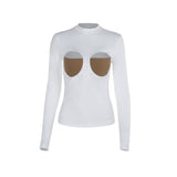 Stitched Hollow Breast Cup Long-Sleeved Top Woman Autumn 2025 New Simple Style Casual Body Repair T-Shirt DJPT