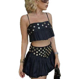 Version Of Sexy Girl Group Singing Suit 2025 New Two-Piece Sling Short Top High Waist Skirt Suit Female Summer