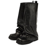 Years Of Autumn And Winter New Large Cylinder Locking Round Head Long Barrel Women's Boots Leather Boots Metal Knight Boots Flat And Boots High Quality Shoes
