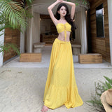 Seaside Resort Style Sexy Folded Blouse Blouse Swing Half-Dressed Two-Piece Suit Woman