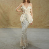 Design Feeling Heavy Industry Wrinkled Blouse Squint Fishtail Skirt High-End Two-Piece 2024 New